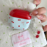 Lovely Red Cherry Bowknot Gloss Pattern Wireless Bluetooth Earphone Case For AirPods Pro 2 4 3 2 1 Soft Shell Funda With Pendant