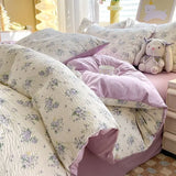 Purple Flower Duvet Cover Set Floral Bedding with Sheet Pillowcase Single Double Bed Quilt Cover for Girls Home Textiles