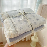 Print Floral Bedding Set Double Layer Yarn Four Pieces Set Soft Comfortable Duvet Cover Bed Sheet With Pillowcases Home Textiles