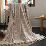 Ikeehome  new cotton and linen jacquard fringed blanket office nap air conditioner blanket home sofa leisure blanket