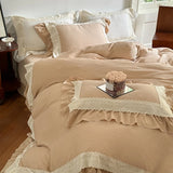 Vintage French Lace Ruffles Bedding Set Wrinkled Yarn Soft Princess Wedding Single Queen King Duvet Cover Bed Sheet Pillowcases