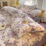 Ins Bedding Set Purple Love Stripe Double Layer Yarn Four Piece Dormitory Girl Heart Bed Sheet And Quilt Set Washed Cotton