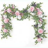 180cm Artificial Rose Flower Eucalyptus Garland with Hanging Butterfly Floral Vine Wedding for Party Table Backdrop Decor