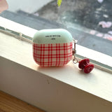 Lovely Mint Green Red Grid Pattern Apple Pendant Shockproof Protective Case for AirPods 1 2 3 4 Pro 2 Silicone Earphone Cover