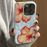 Elegant Pink Hibiscus Flower Folds Texture Phone Case For iPhone 16 17 Pro Max Air 15 14 13 12 11 16 15 Plus Cover Soft Funda