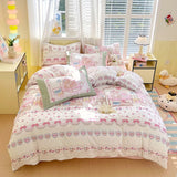 Washed Cotton Pink Duvet Cover Girl Room Decor Breathable Comforter Cover with 2 Pillowcases Bed Linens Bedding Set Home Textile