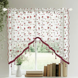 French Country Embroidery Flower Small Curtain for Kitchen Window Vintage Voile With Beaded Farmhouse Triangle Coffee Curtain