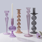 European Style Hand Blown Lilac Glass Candle Holder High Quality Decorative Wedding Table Centerpiece Party Decor Candlestick