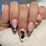 24pcs Love Bow False Nails Sets Cherry Strawberry Short Almond Full Cover Nail Tips Colorful Fake Nail Playing Cards Manicure