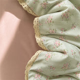 INS Girls Cherry Soft Bedding Set Washed Cotton Bed Sheet Queen King Size Duvet Set Flower Comforter Set Pillowcase Bed Linens