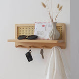 Wooden Wall Key Hook Storage Solid Wood Rattan Storage Japanese Style  Rack Book and Newspaper Magazine Storage Rack