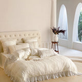 Pink Romantic Lace Princess Wedding Bedding Set Lyocell Bamboo Fiber Soft Silky Duvet Cover Flat/Fitted Bed Sheet Pillowcases