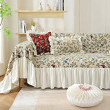 Pastoral Retro Printed Sofa Cover with Skirt All-Inclusive Floral Sofa Towel for Four Seasons Luxury Soft Furniture Protector