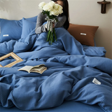 Ins Style Solid Color Waffle Cotton Duvet Cover Set Bed Sheet Four Piece Set High Beauty Quilt Sheet Bed Sheet Bedding Set