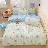 Cartoon Style Bedding Set Pink Colo Cute Cat Printed Bed Sheet Sets Washed Cotton Bed Set Single/Queen King Size Bedding Sets