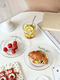 Transparent Glass Plate Simple Letter Dessert Plates Fashion Household Fruit Bread Glass Dish Nordic Kitchen Circular Flat Plate