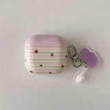 Cute Black Stars Pattern Earphone Case for AirPods 1 2 3 4 Pro Pro2 Purple Striped Headphone Cover With Pendant