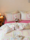 Cute Cartoon Plaid Rabbit Winter Thiened Milk Velvet Coral Fce Four-Piece Bedding Set Comforter Cover Bedding Accories