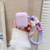 Lovely Lavender Purple Matte Silicone Earphone Case Weave Anti-Loss Lanyard For Apple AirPods 1 2 3 4 Pro 2 Soft Protection Cove
