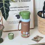 Cute Insulated Stainless Steel Liner Water Bottle, 500ml Drinking Cup & Spout Portable Heat-Resistant Food Grade for Kids