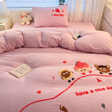 Cute Cartoon Pattern Embroidered Soft Bedding Sets Cozy Breathable Fitted Sheet Kit Kids Adults Bedroom Decor for Spring Summer