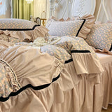 4/6Pcs Elegant French Pastoral Flower Bedding Set Vintage Floral 100% Cotton Double Queen King Duvet Cover Pillowcase Bed Skirt
