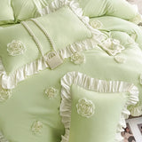 Korean Princess Style Flowers Lace Ruffles Bedding Set Comforter Queen King 4Pcs Duvet Cover Bed Sheet/Fitted Sheet Pillowcase