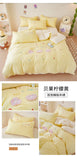 Pink Bedding Sets Solid Color Washed Cotton Home Girls Bedroom Decor Duvet Cover Pillowcase Bedspread Embroidery Four Piece Set