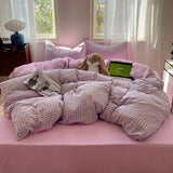 Striped Bedding Set INS Nordic Girls Soft 100% Cotton Bed Sheet Queen King Size Duvet Set Comforter Set Pillowcase Bed Linens