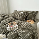 Comfortable Woolen Milk Velvet Thiened Autumn Winter Four-Piece Bedding Set Plaid Blogging Sle Skin-Friendly Universal Use