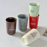 400ml Korean Style Ceramic Water Cup Ins Style Letter Juice Drinkware Exquisite Round Hand-held Mug Household Casual Coffee Cups
