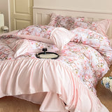4pcs Light Luxury Style Class A Ice Silk Nude Sleep Silk Embroidery Bedding Duvet Cover Sheet Sheet Sheet Premium  Summer
