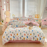New Class Duvet Cover Knitted Cotton Printing Small Fresh King Size Queen Size Set Bed Sheet Bed Hat 4Pcs Set