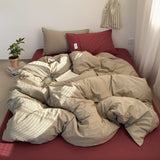 Japanese Style 100% Cotton Bedding Set King Queen Size Minimalist Striped Duvet Cover Set Comforter Cover Bed Sheet Pillow Cases