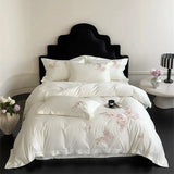 Premium 1000TC Egyptian Cotton Luxury Butterfly Embroidery White Bedding Set Duvet Cover Flat/Fitted Bed Sheet Pillowcases 4Pcs