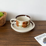 1Set Mid-Century Style Hand-Painted Flower Pattern Ceramic Cup and Saucer, High-End Exquisite Coffee Cup and Saucer, Suitable for Home Decoration, Home Drinking Water, Home Daily Use, Party, Breakfast Milk Cup, Afternoon Tea