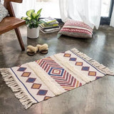 Cotton Linen Retro Rug Tapestry Home Decor Geometric Floor Mats for Bedroom Living Room Hand Woven Bohemian Tufted Tassel Carpet