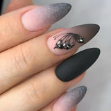 24pcs Long Stiletto False Nails with Glitter Silver Sequin Design Press on Nails Gradient Black Wearable Finished Fake Nail Tips