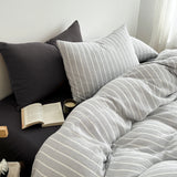 Korean Style Striped Bedding Set For Girls Boys Bed Linen Set Skin Friendly Fresh Printed Soft Duvet Cover Set Home Decorations
