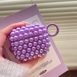 Luxury DIY Shiny Laser Purple Pink White Pearl Soft Earphone Case for Apple AirPods 4 3 2 Cover With Keychain for AirPods Pro 2