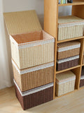 Rattan-Weave Home Storage Box Covered Living Room Miscellaneous Items Storage Basket Japanese Simple Style Paper Material