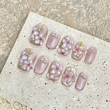 10Pcs Aurora Short Handmade Press On Nails Full Cover Butterfly Design Flower Summer False Nails Wearable Manicure Nail Tips Art