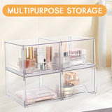 2/4 Pack Stackable Makeup Organizer with Drawers, Clear Acrylic Cosmetic Storage Bins, 4.4" Tall Vanity Drawer Organizer for Bathroom Cabinet Under Sink, Space Saving