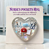 Nurse's Pockets Hug Resin Heart Decor Medical Themed Nurse Gift Desktop Office Appreciation Ornament with Inspirational Quote