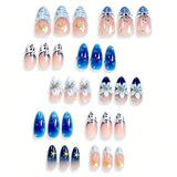 10pcs Blue Gradient French Almond Shaped False Nails 3D Flowers Shell Bubble Design  Press on Nails Wearable False Nails Tips