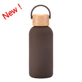 350ML Small Mouth THERMOS CUP Portable Handle Bamboo Wood Cover Vacuum Double Stainless Steel Simple Outdoor MINI WATER BOTTLE