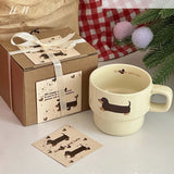 Original Dachshund Dog Stacked Cup Gift Box Ceramic Cute Handdrawn Cartoon Mug Gift for Gifts