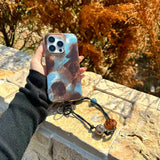 Blue brown motting phone case for iphone 14pro 15pro 16promax 13 16 15 12 pro max 13pro 14 vintage autume winter glacier shell