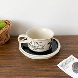 1Set Mid-Century Style Hand-Painted Flower Pattern Ceramic Cup and Saucer, High-End Exquisite Coffee Cup and Saucer, Suitable for Home Decoration, Home Drinking Water, Home Daily Use, Party, Breakfast Milk Cup, Afternoon Tea