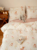 Cute Cartoon Plaid Rabbit Winter Thiened Milk Velvet Coral Fce Four-Piece Bedding Set Comforter Cover Bedding Accories